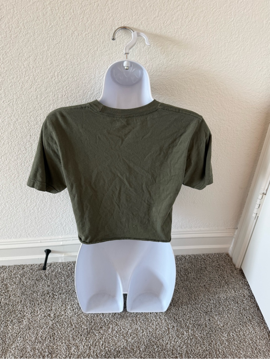 Love Fitness Olive Green Crop Top Tee With White Palm Tree Graphic Logo — image 3 of 5